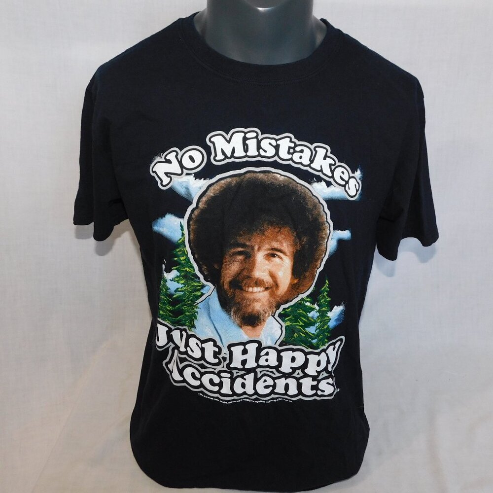 Bob Ross Painter Black Graphic T Shirt No Mistakes Only Happy Accidents Mens L